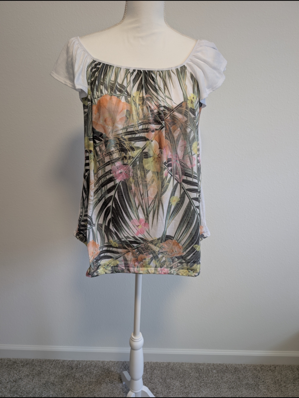 Passport's Tropical Floral Mesh Sundress S Square Neck Ruffle Cap Sleeve